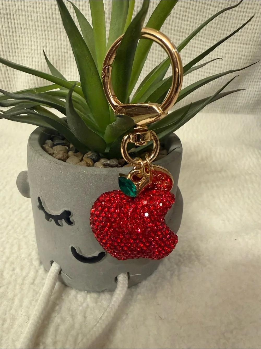 Rhinestone Apple Bag Charm Sparkly Gold-Tone Purse Accessory